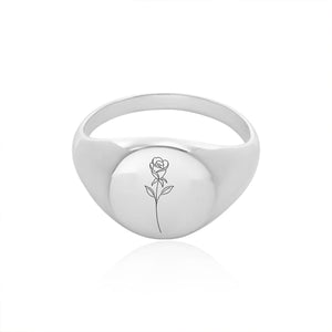 Personalized Prairie Birth Flower Signet Ring