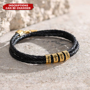 Custom Inscriptions Engraved Beads - Personalized Braided Leather Bracelet