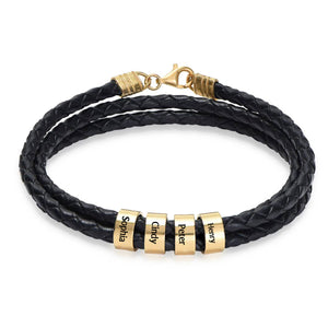 Custom Inscriptions Engraved Beads - Personalized Braided Leather Bracelet