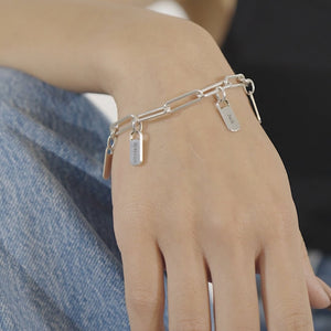 Personalized Chain Link Bracelet Pendant Custom Name Square Charms