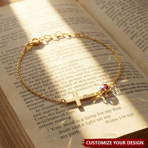 Cross Name Bracelet With Birthstone - Personalized Cross Bracelet