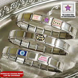 Custom Elastic Interlocking Stainless Steel Italian Modular Charm Link Bracelet