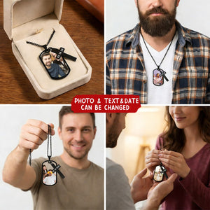 Personalized Photo Cross Engraved Dog Tag Necklace - Father's Day Anniversary Birthday Gift for Men