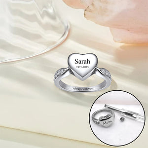 Personalized Heart Cremation Urn Ring for Ashes Memorial Jewelry