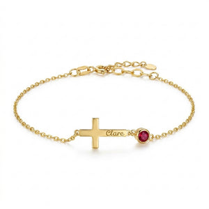 Cross Name Bracelet With Birthstone - Personalized Cross Bracelet
