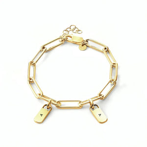 Personalized Chain Link Bracelet Pendant Custom Name Square Charms