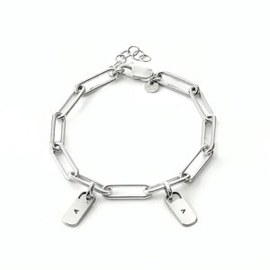 Personalized Chain Link Bracelet Pendant Custom Name Square Charms