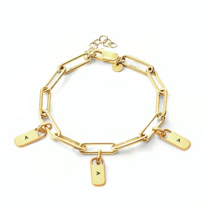 Personalized Chain Link Bracelet Pendant Custom Name Square Charms