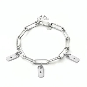 Personalized Chain Link Bracelet Pendant Custom Name Square Charms