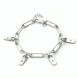 Personalized Chain Link Bracelet Pendant Custom Name Square Charms