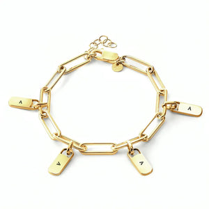 Personalized Chain Link Bracelet Pendant Custom Name Square Charms