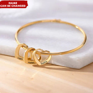 Sterling Silver Heart Pendants Personalized Initial Bangle Bracelet