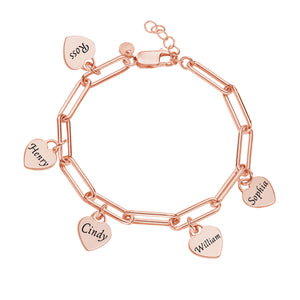 Personalized Name Heart Charms Chain Link Bracelet