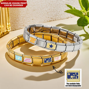 Custom Elastic Interlocking Stainless Steel Italian Modular Charm Link Bracelet