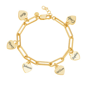 Personalized Name Heart Charms Chain Link Bracelet