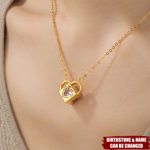 Personalized Love Lock Heart Birthstone Locket Necklace with Name - Birthday Anniversary Gift for Women