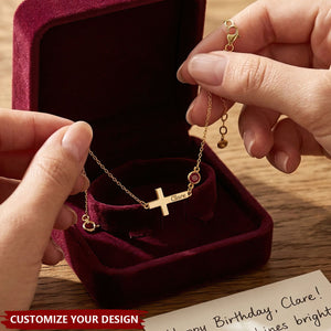 Cross Name Bracelet With Birthstone - Personalized Cross Bracelet