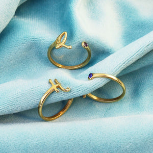 Personalized Birthstone Engraved Initial Open Promise Ring