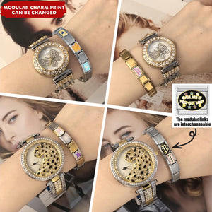 Custom Elastic Interlocking Stainless Steel Italian Modular Charm Link Bracelet