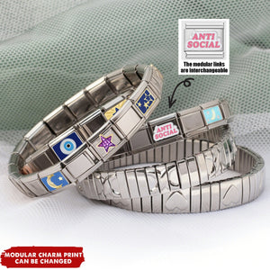 Custom Elastic Interlocking Stainless Steel Italian Modular Charm Link Bracelet