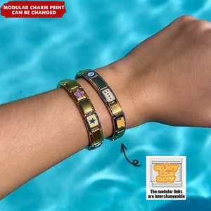 Custom Elastic Interlocking Stainless Steel Italian Modular Charm Link Bracelet