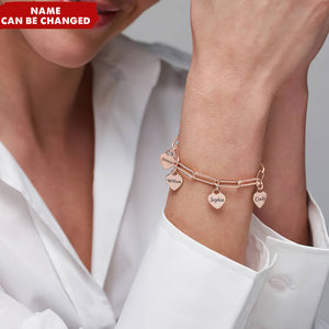 Personalized Name Heart Charms Chain Link Bracelet
