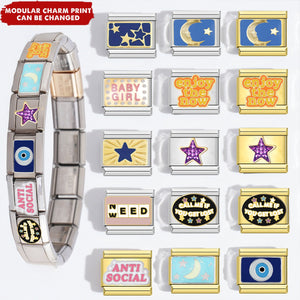 Custom Elastic Interlocking Stainless Steel Italian Modular Charm Link Bracelet
