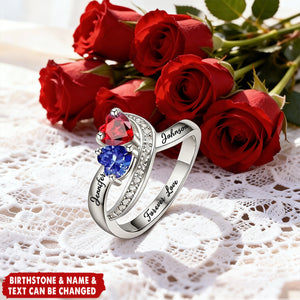 Personalized Engraved Heart Birthstone Ring - Promise Wedding Anniversary Gift for Couple