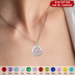 I'd Be Lost Without You Personalized Compass Birthstone Necklace