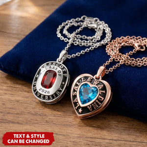 Personalized Birthstone Shield Badge Necklace - Class of 2026 Graduation Gift for Graduates Friends Classmates