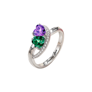 Personalized Engraved Heart Birthstone Ring - Promise Wedding Anniversary Gift for Couple