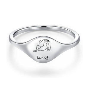 Cute Engraved Cat Silhouette Ring with Name - Personalized Birthday Memorial Ring