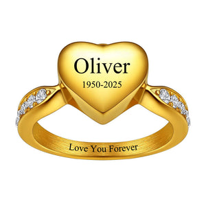 Personalized Heart Cremation Urn Ring for Ashes Memorial Jewelry