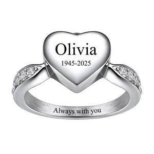 Personalized Heart Cremation Urn Ring for Ashes Memorial Jewelry