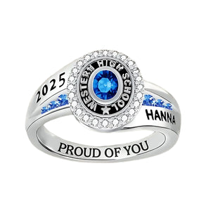 Strength, Growth, And Success - Family Personalized Custom Graduation Ring With Birthstone