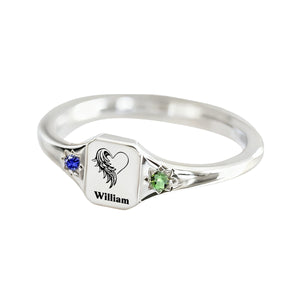 Personalized Custom Memorial Birthstone Ring With Wing