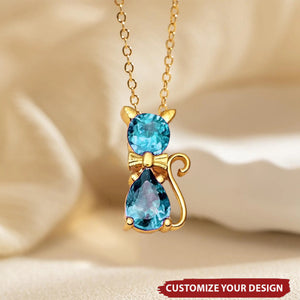 Custom Cat Bow Birthstone Necklace - Personalized Gifts For Cat Lovers