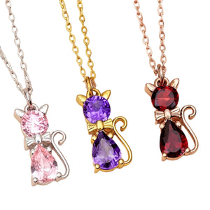 Custom Cat Bow Birthstone Necklace - Personalized Gifts For Cat Lovers