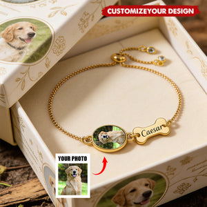 Personalized Pet Photo Bracelet - Custom Name Engraving & Pet Memorial Charm Jewelry
