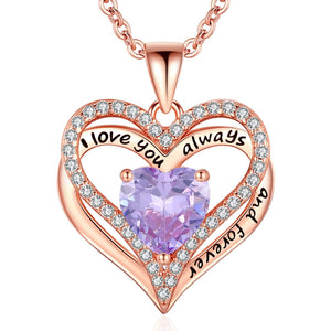 Forever Love Heart Gemstone Pendant Personalized Birthstone Necklace
