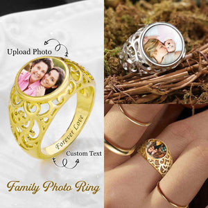 Round Shaped Custom Photo Engraved Text Personalized Ring, Gift For Family