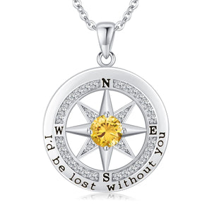 I'd Be Lost Without You Personalized Compass Birthstone Necklace