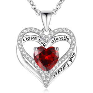 Forever Love Heart Gemstone Pendant Personalized Birthstone Necklace