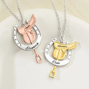 Personalized Horseshoe Saddle Protective Engraved Necklace - Gift for Horse Owners, Lovers