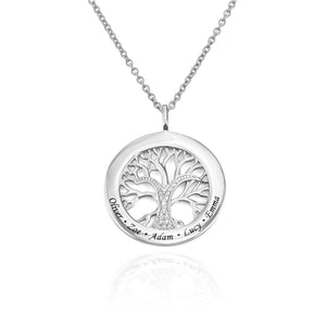 Cubic Zirconia Personalized Name Family Tree Circle Necklace