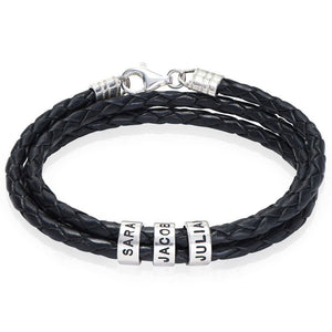 Custom Inscriptions Engraved Beads - Personalized Braided Leather Bracelet