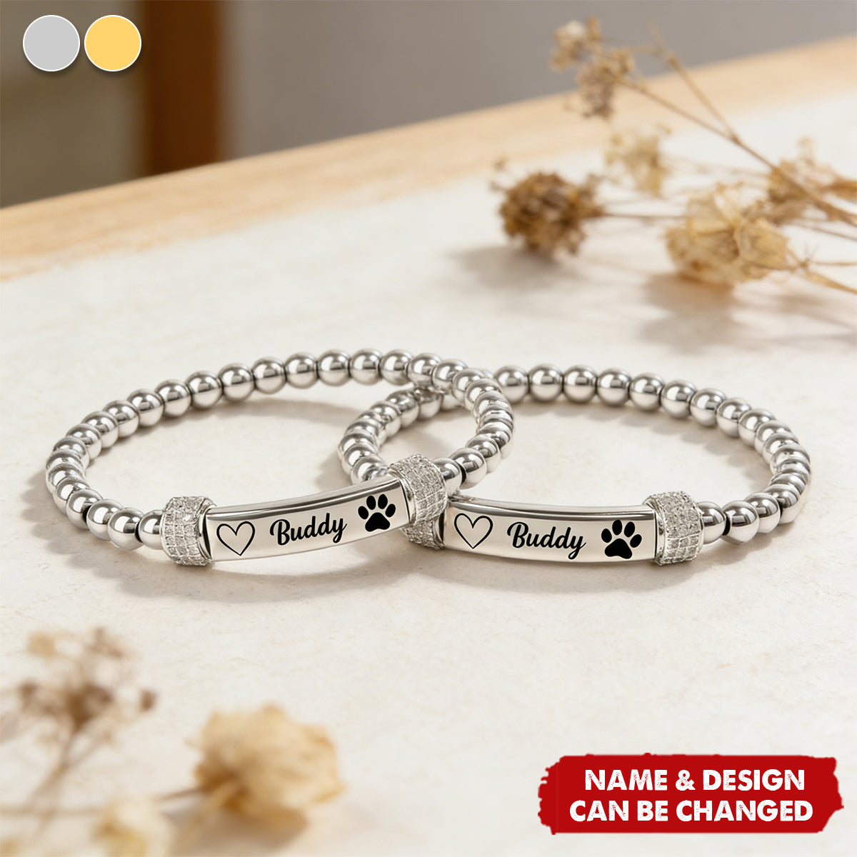FOR MEMORIAL-My Four-Legged Angel Is Always Nearby Custom Name Bead Bracelet