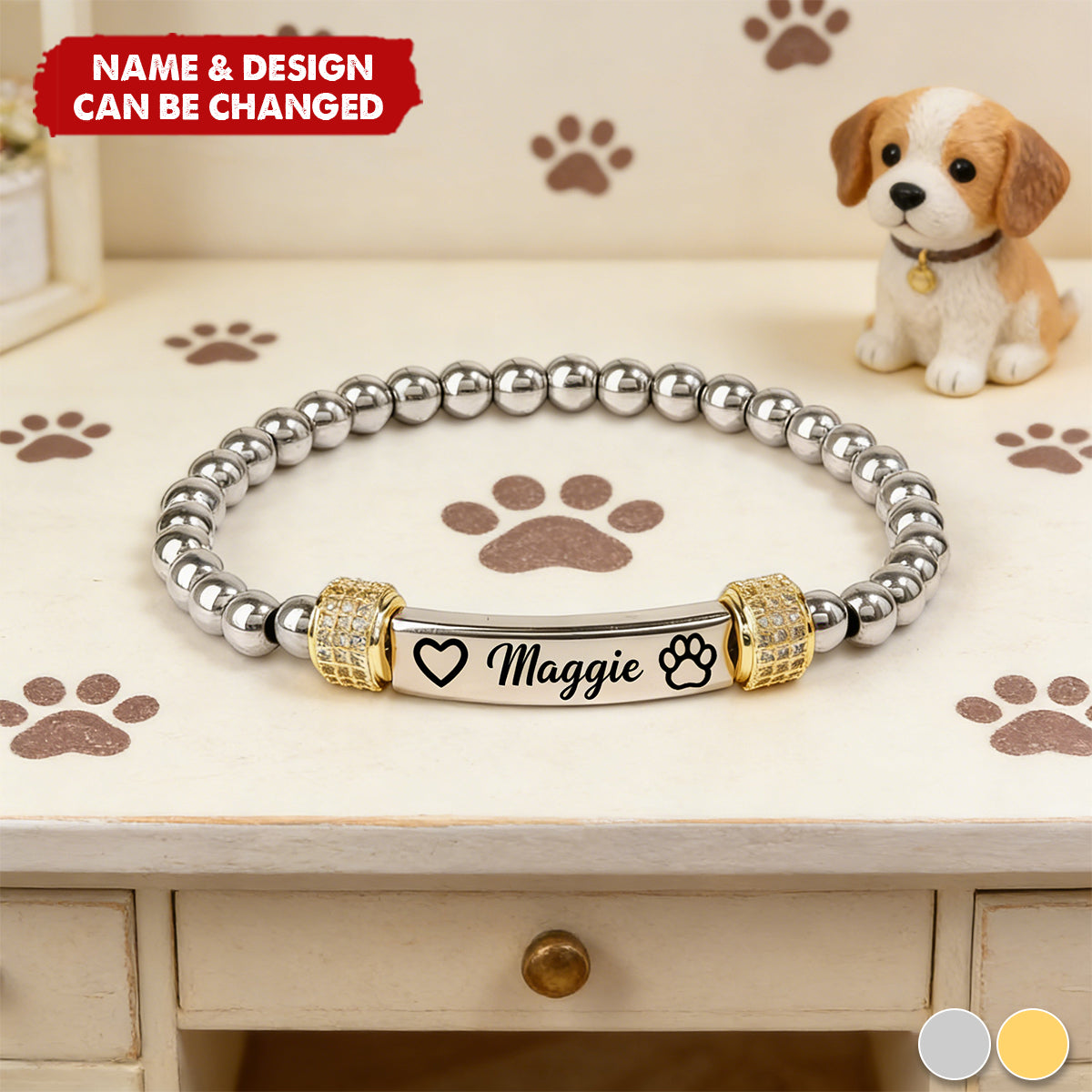 FOR MEMORIAL-My Four-Legged Angel Is Always Nearby Custom Name Bead Bracelet
