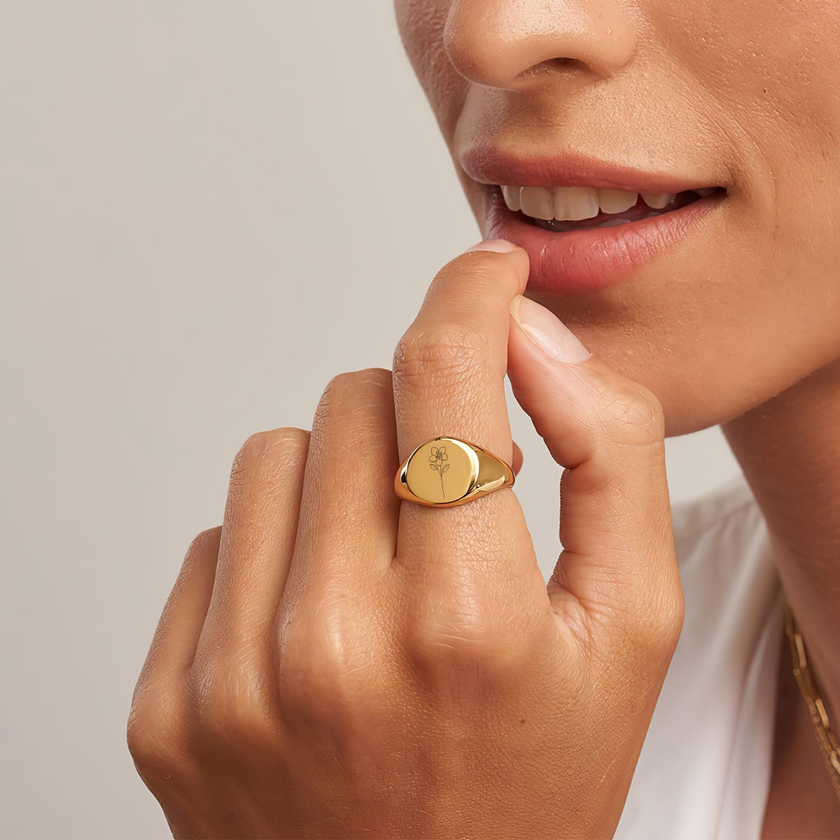 Personalized Prairie Birth Flower Signet Ring