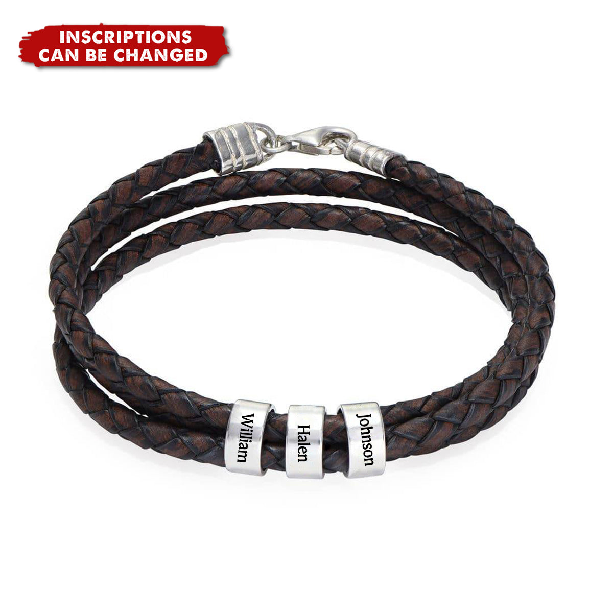 Custom Inscriptions Engraved Beads - Personalized Braided Leather Bracelet